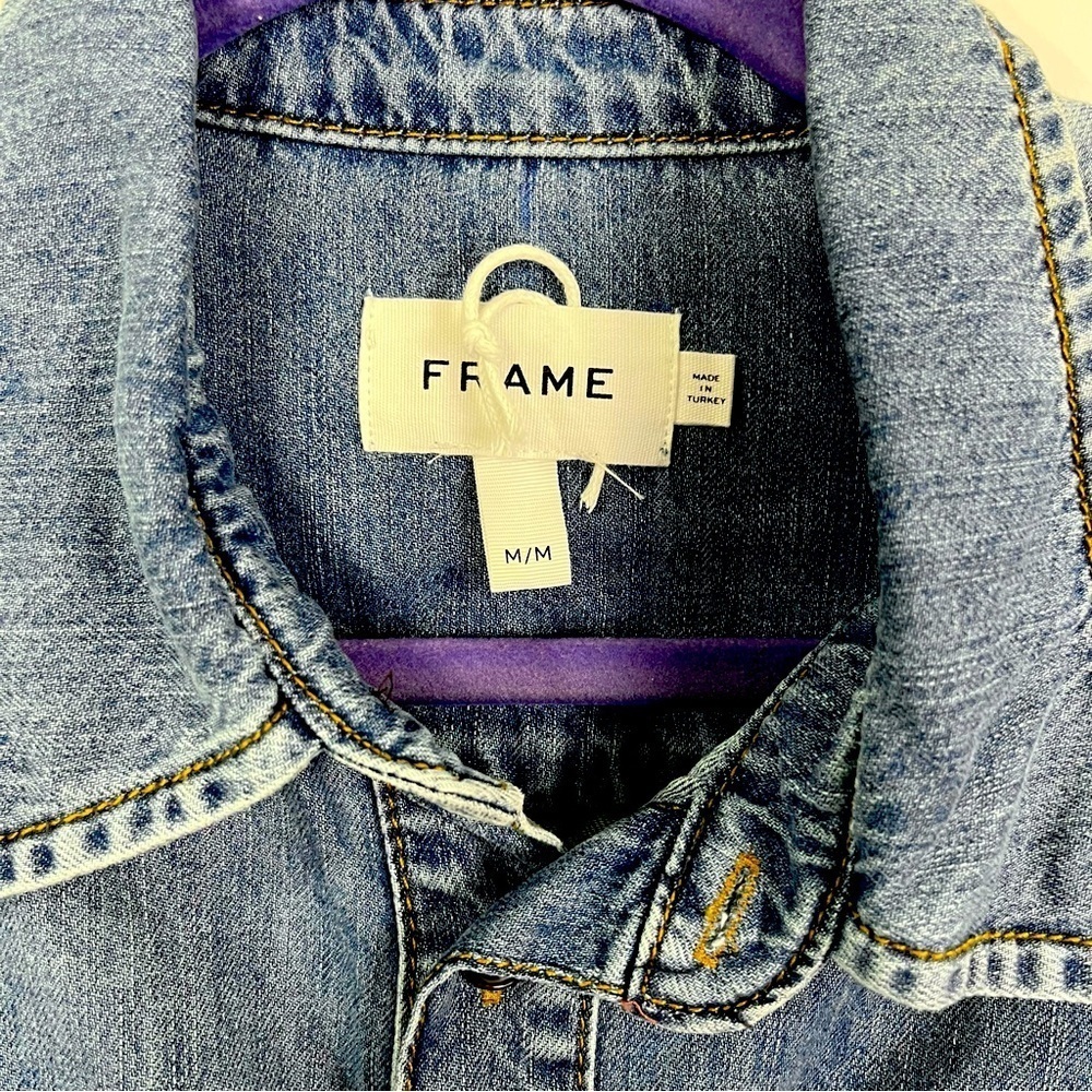 Frame Arie Denim Jumpsuit Short Sleeve Belted Size Medium NWT - Picture 4 of 8